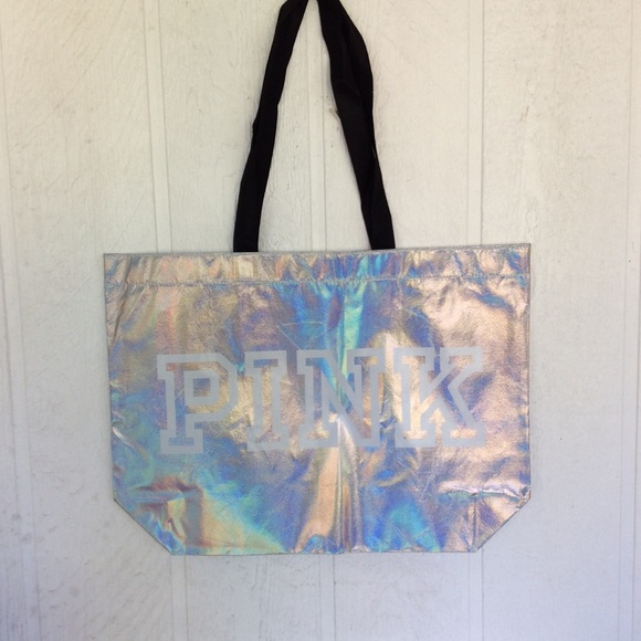 NWT VICTORIAS SECRET PINK HOLOGRAPHIC REUSABLE LARGE TOTE NWT - Picture 2 of 7
